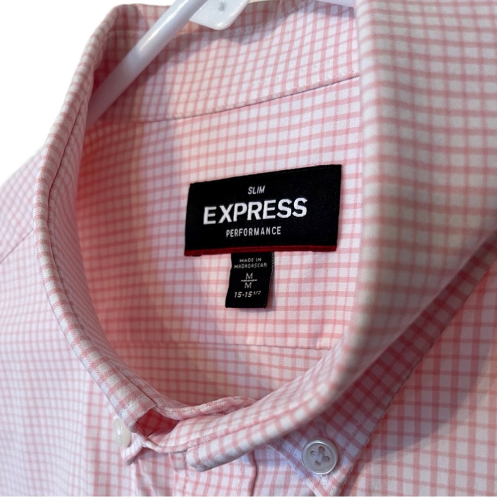Men’s Express Slim Fit Performance Button Down - Pink Checker - Medium